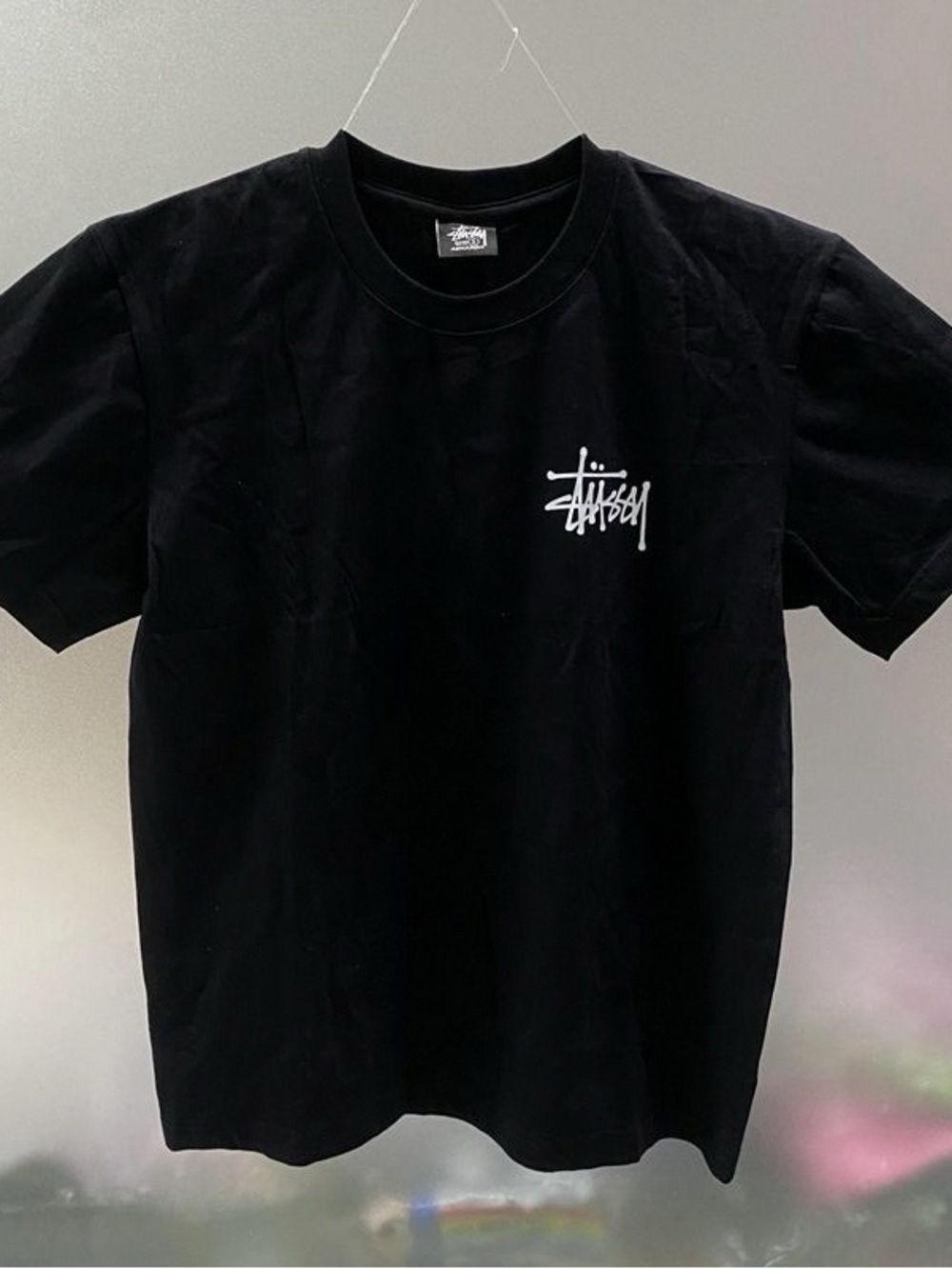 Stussy Black Tee with White Logo Chest Print